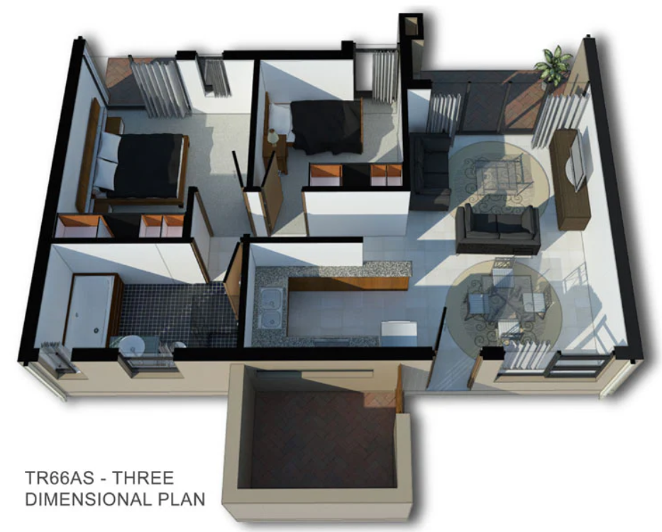 2 BEDROOM TRADITIONAL HOUSE PLAN – TR66AS