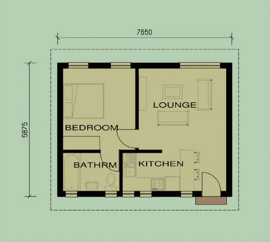 1 BEDROOM TRADITIONAL HOUSE PLAN – TR45AS
