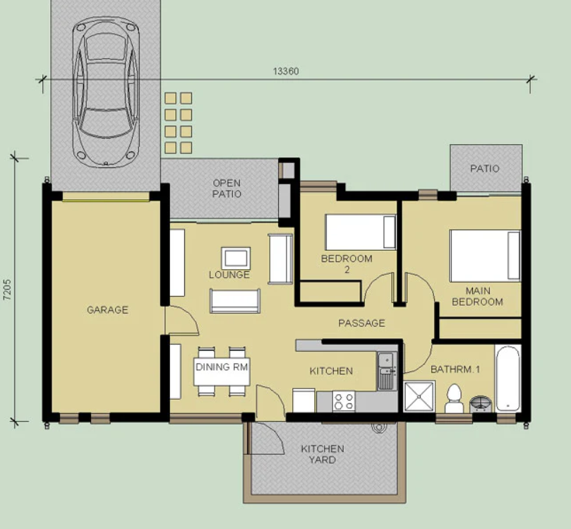 2 BEDROOM TRADITIONAL HOUSE PLAN – TR88AN