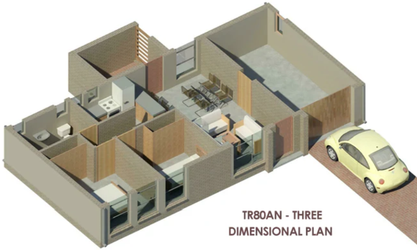 2 BEDROOM TRADITIONAL HOUSE PLAN – TR80AN