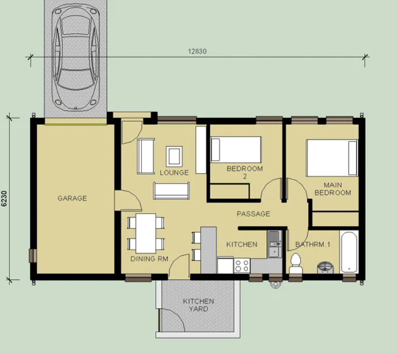 2 BEDROOM TRADITIONAL HOUSE PLAN – TR80AN
