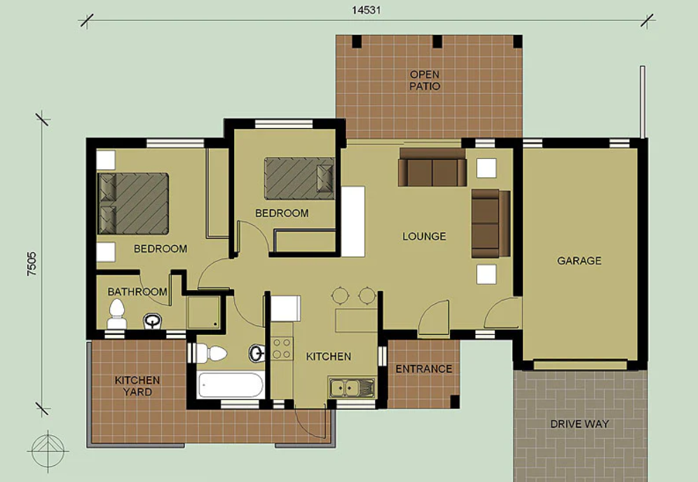2 Bedroom Bali House Plan – B89AS