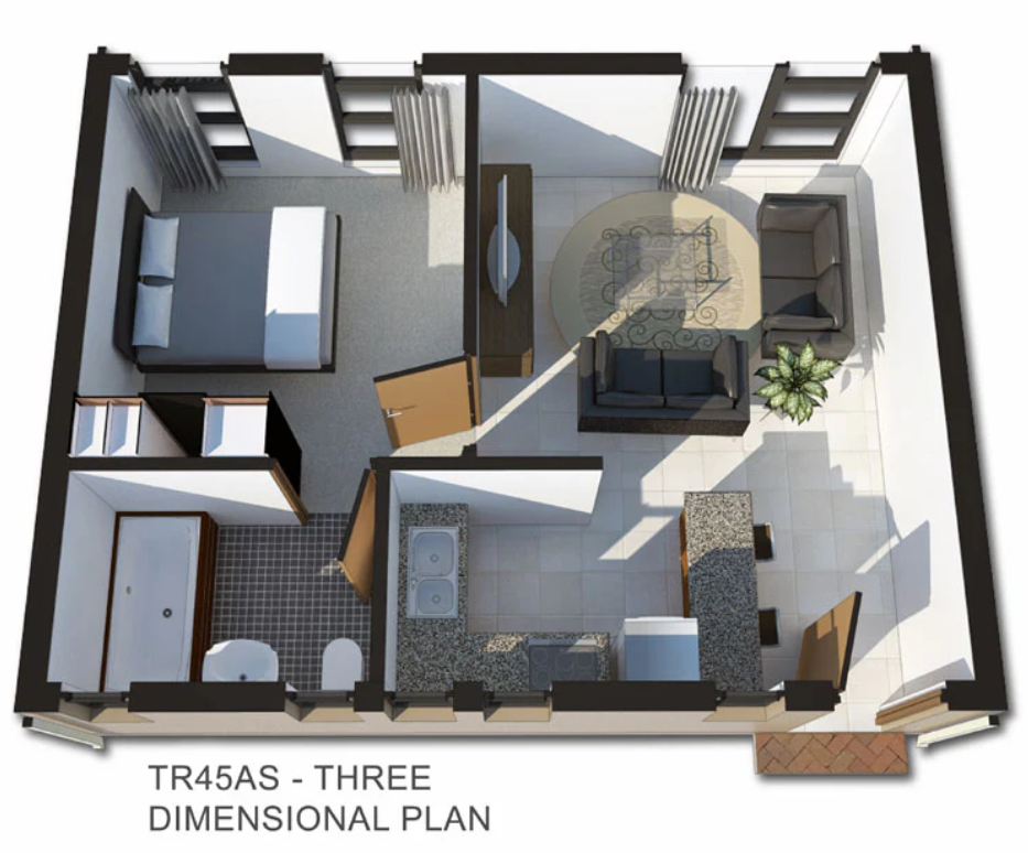 1 BEDROOM TRADITIONAL HOUSE PLAN – TR45AS